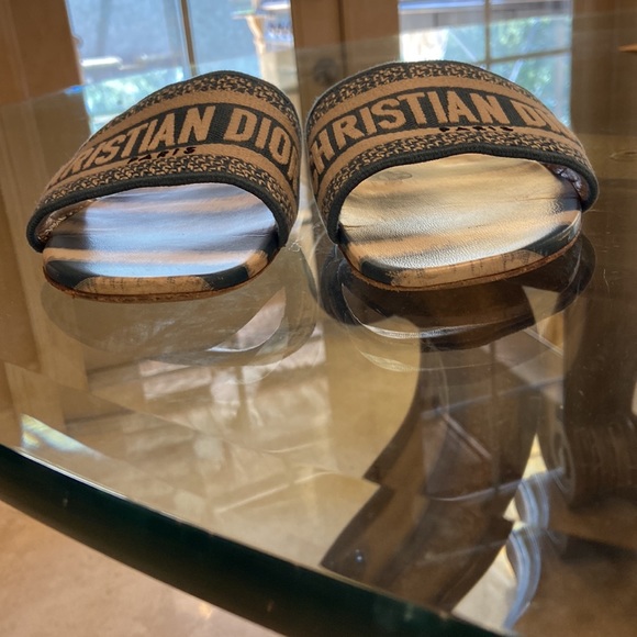 Dior DWAY SLIDE DEEP OCEAN BLUE D-STRIPES EMBROIDERED COTTON 42 - Picture 3 of 11